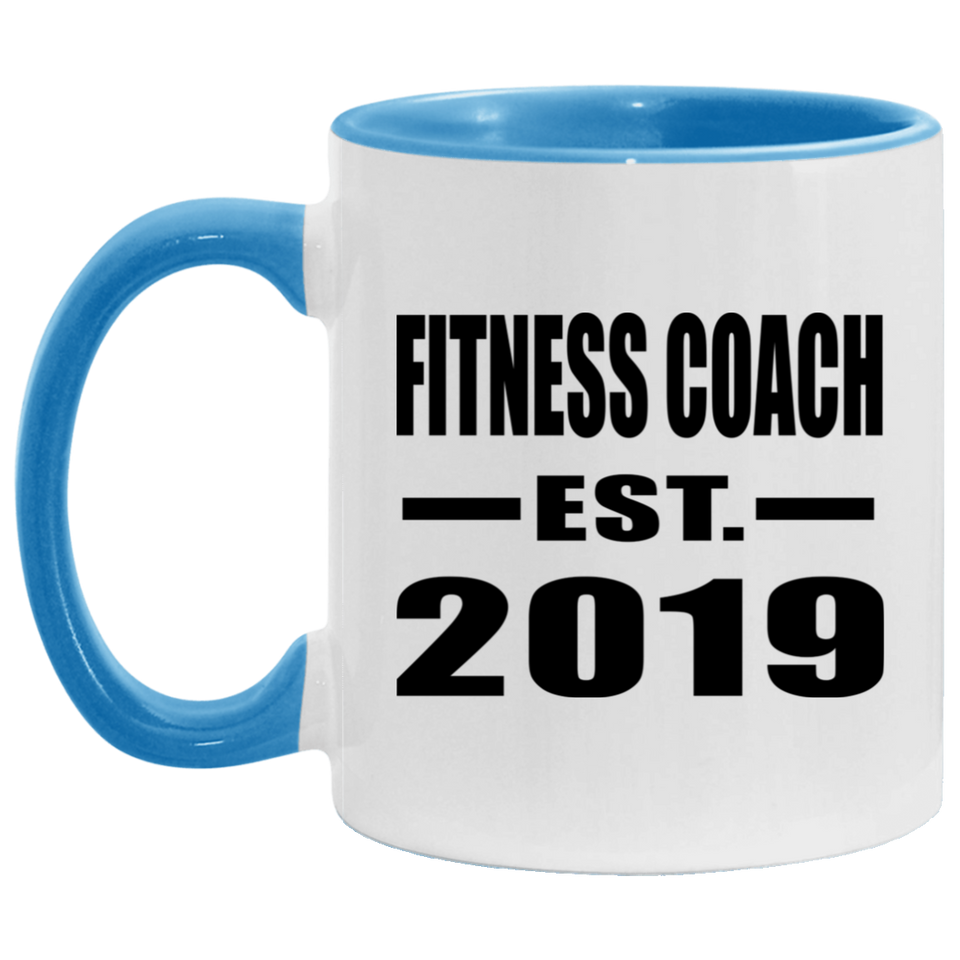 Fitness Coach Established EST. 2019 - 11oz Accent Mug Blue