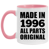28th Birthday Made in 1996 All Parts Original - 11oz Accent Mug Pink