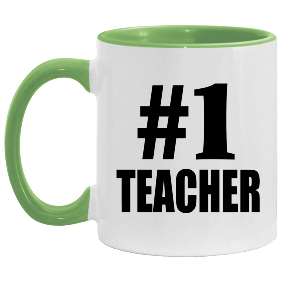 Number One #1 Teacher - 11oz Accent Mug Green