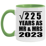15th Anniversary Square Root of 225 Years As Mr & Mrs 2023 - 11oz Accent Mug Green