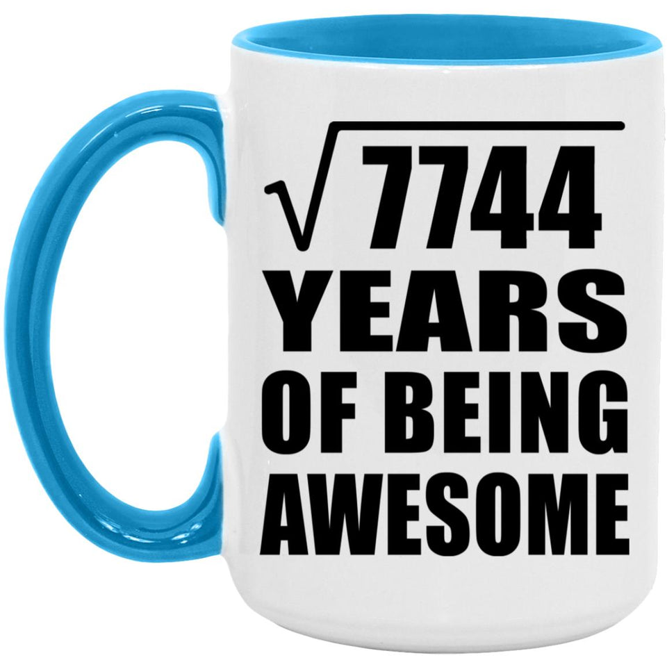 88th Birthday Square Root of 7744 Years of Being Awesome - 15oz Accent Mug Blue