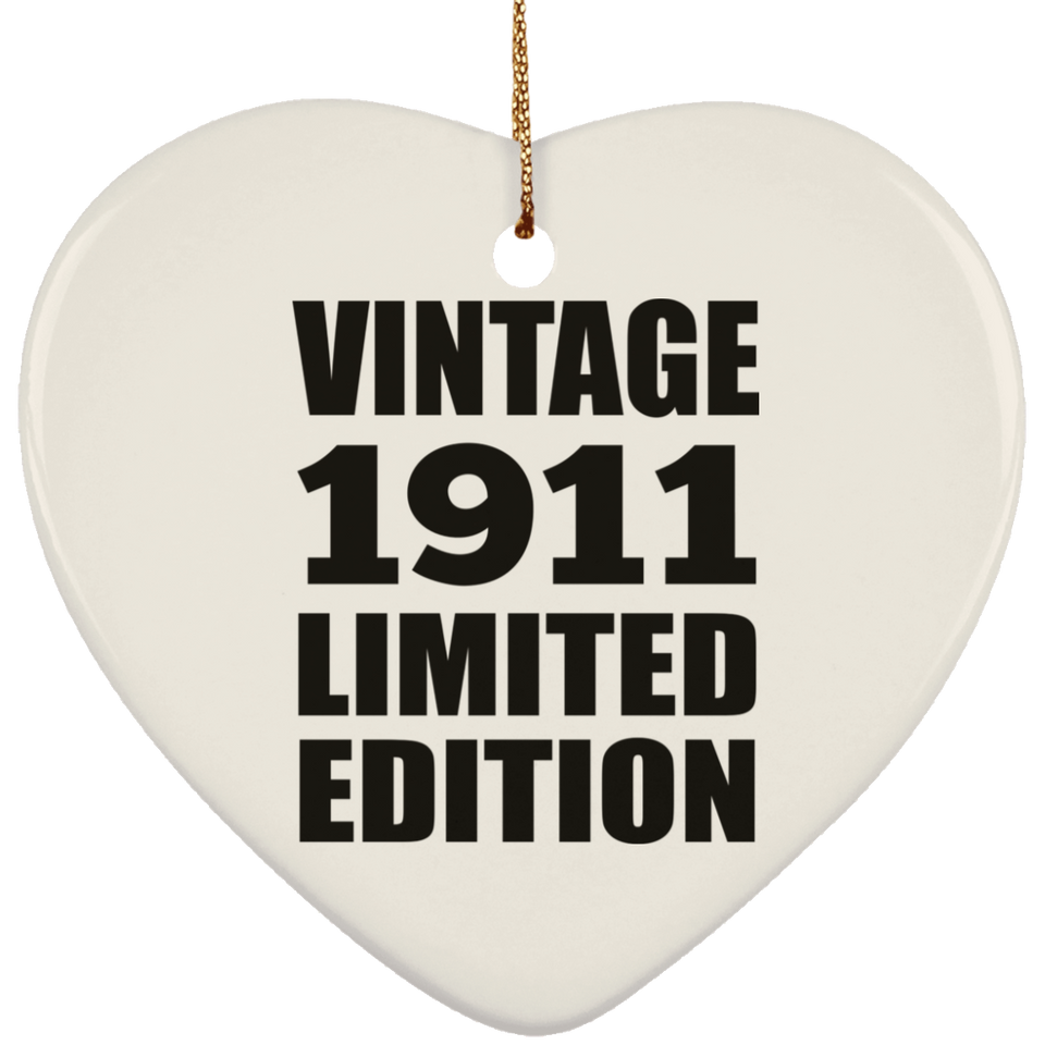 113th Birthday Vintage 1911 Limited Edition - Heart Ornament