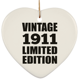 113th Birthday Vintage 1911 Limited Edition - Heart Ornament