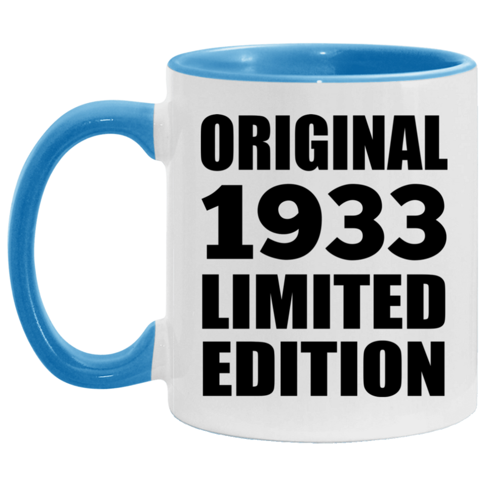91st Birthday Original 1933 Limited Edition - 11oz Accent Mug Blue