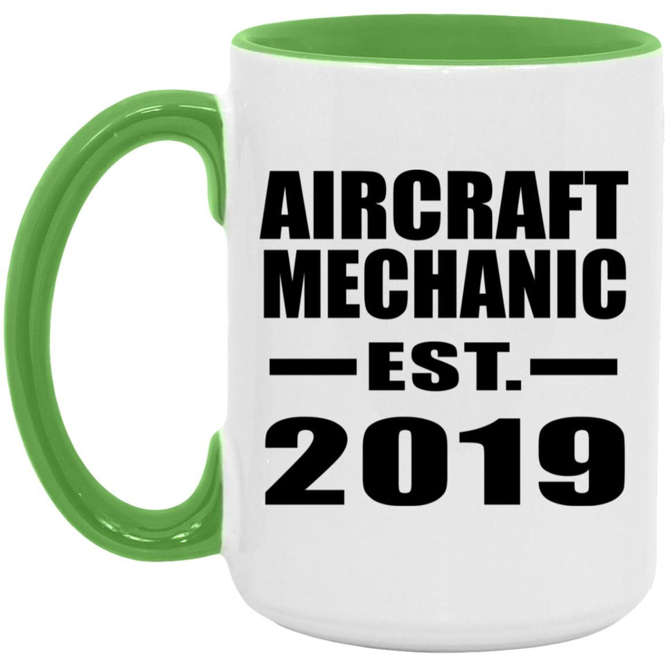 Aircraft Mechanic Established EST. 2019 - 15oz Accent Mug Green