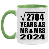 52nd Anniversary Square Root of 2704 Years As Mr & Mrs 2024 - 11oz Accent Mug Green