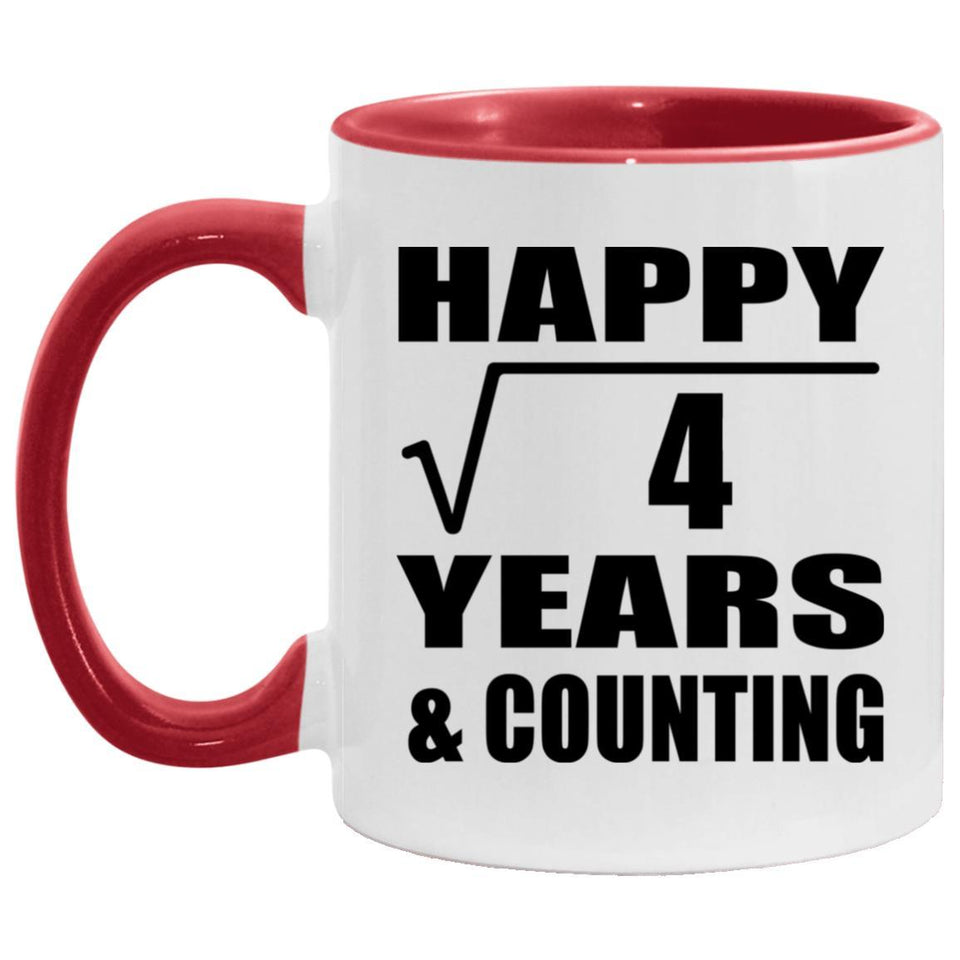 Happy 2nd Anniversary Square Root of 4 Years & Counting - 11oz Accent Mug Red