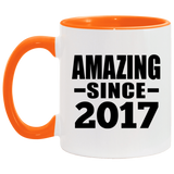 7th Birthday Amazing Since 2017 - 11oz Accent Mug Orange