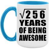 16th Birthday Square Root of 256 Years of Being Awesome - 15oz Accent Mug Blue