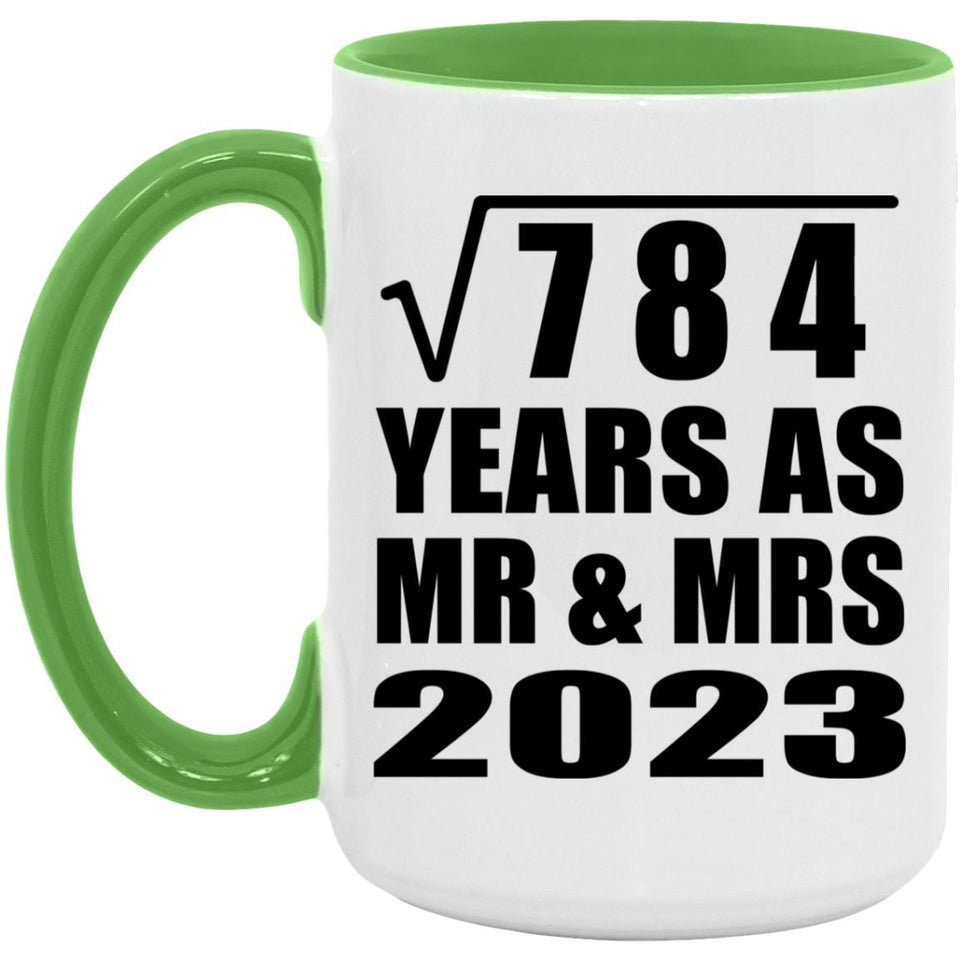28th Anniversary Square Root of 784 Years As Mr & Mrs 2023 - 15oz Accent Mug Green