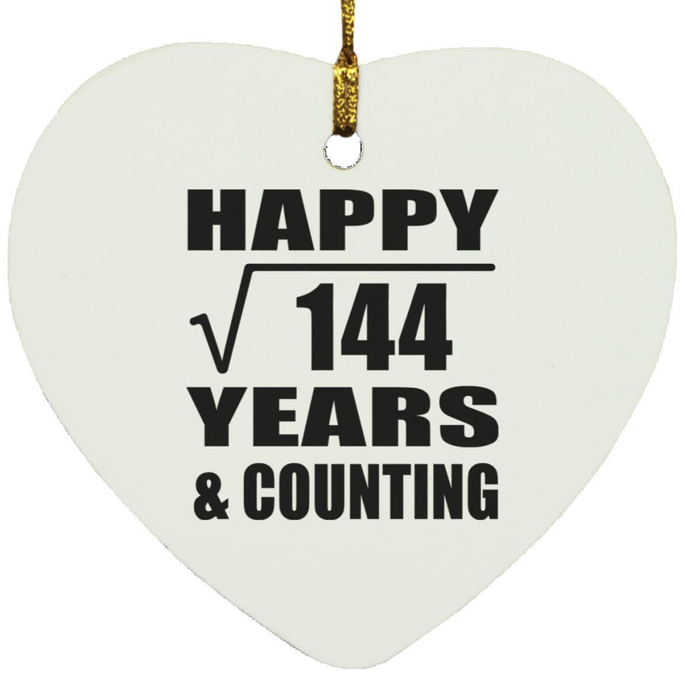 Happy 12th Anniversary Square Root of 144 Years & Counting - Heart Ornament