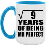 3rd Anniversary Square Root of 9 Years of Mr Perfect - 15oz Accent Mug Blue
