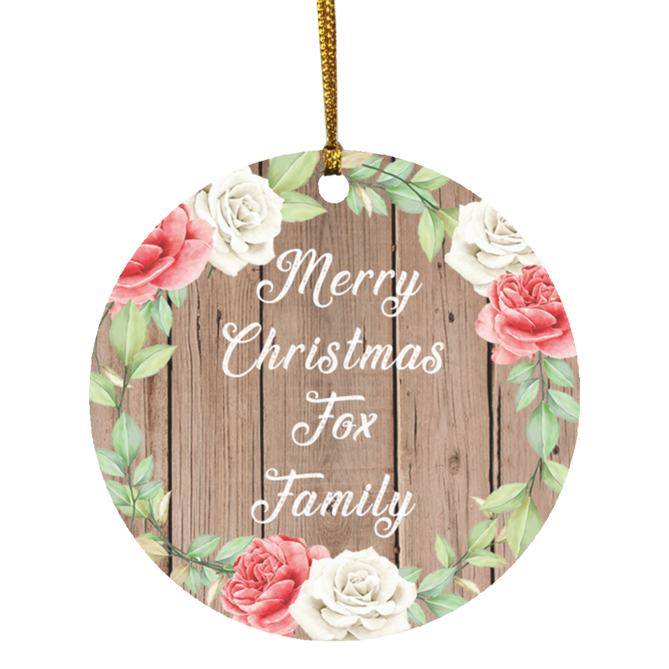 Merry Christmas Fox Family - Circle Ornament B