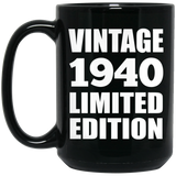 84th Birthday Vintage 1940 Limited Edition - 15oz Coffee Mug Black