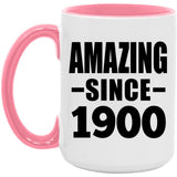 124th Birthday Amazing Since 1900 - 15oz Accent Mug Pink