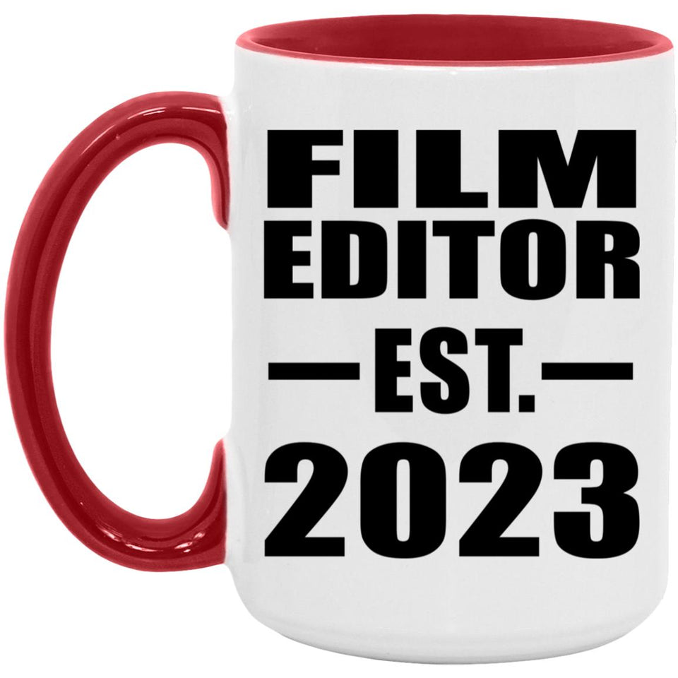 Film Editor Established EST. 2023 - 15oz Accent Mug Red