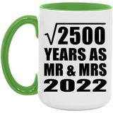 50th Anniversary Square Root of 2500 Years As Mr & Mrs 2022 - 15oz Accent Mug Green