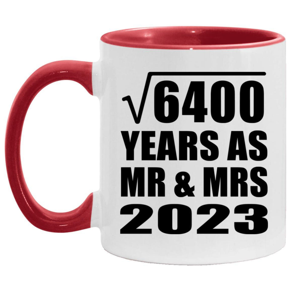 80th Anniversary Square Root of 6400 Years As Mr & Mrs 2023 - 11oz Accent Mug Red