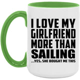 I Love My Girlfriend More Than Sailing - 15oz Accent Mug Green