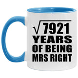 89th Anniversary Square Root of 7921 Years of Being Mrs Right - 11oz Accent Mug Blue