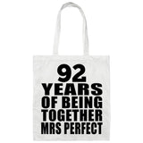 92nd Anniversary 92 Years Of Being Mrs Perfect - Tote Bag White