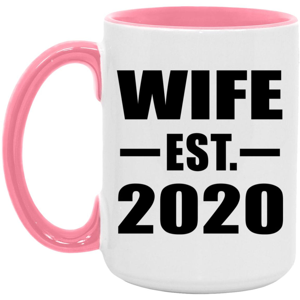 Wife Established EST. 2020 - 15oz Accent Mug Pink