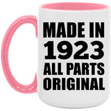101st Birthday Made in 1923 All Parts Original - 15oz Accent Mug Pink