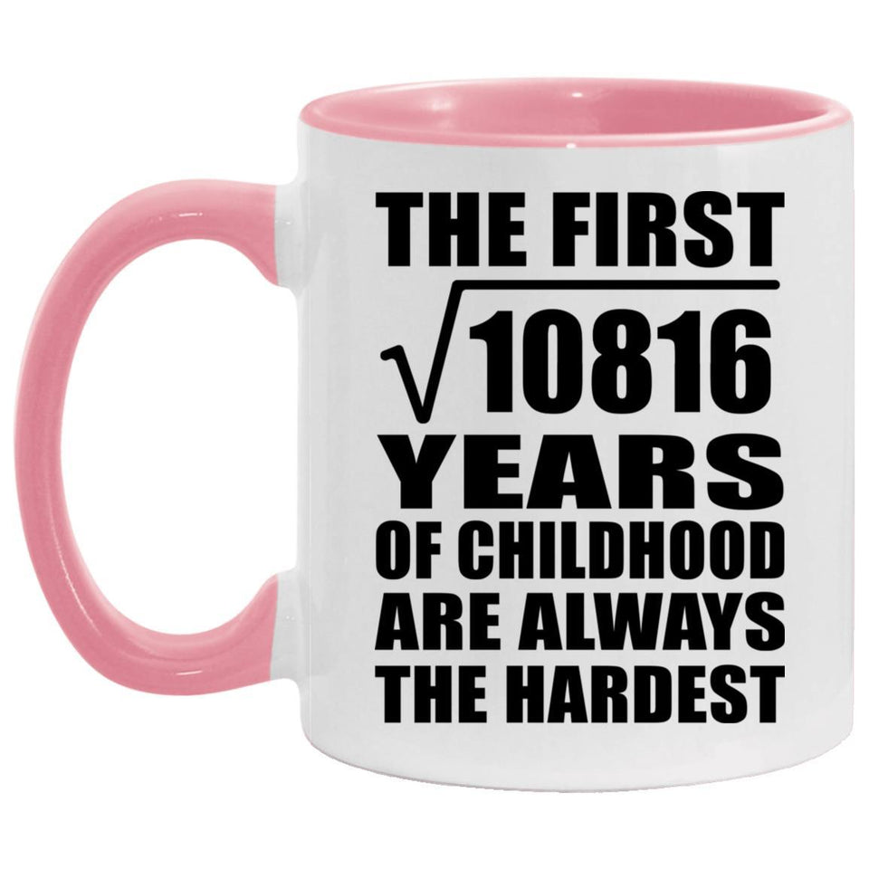 104th Birthday Square Root of 10816 Years of Childhood - 11oz Accent Mug Pink