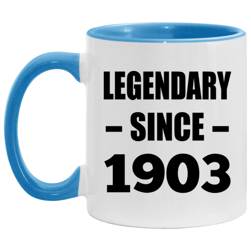 121st Birthday Legendary Since 1903 - 11oz Accent Mug Blue