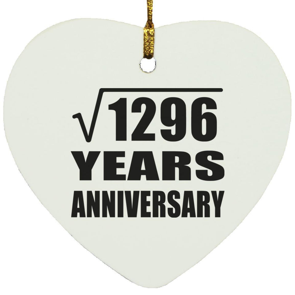 36th Anniversary Square Root of 1296 Years Anniversary - Heart Ornament