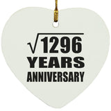 36th Anniversary Square Root of 1296 Years Anniversary - Heart Ornament