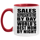 Sales Representative By Day World's Best Mom By Night - 11oz Accent Mug Red