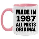 37th Birthday Made in 1987 All Parts Original - 11oz Accent Mug Pink