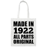 102nd Birthday Made in 1922 All Parts Original - Tote Bag White