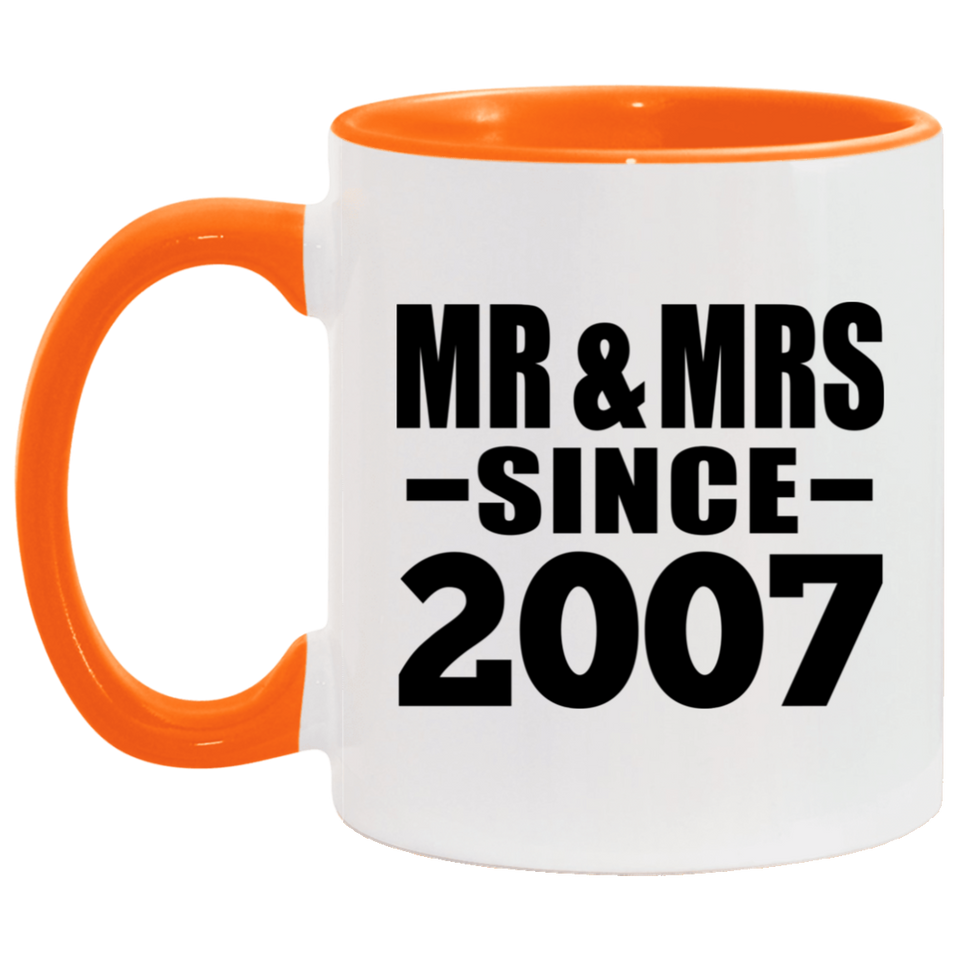 17th Anniversary Mr & Mrs Since 2007 - 11oz Accent Mug Orange