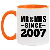 17th Anniversary Mr & Mrs Since 2007 - 11oz Accent Mug Orange