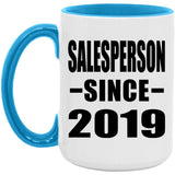 Salesperson Since 2019 - 15oz Accent Mug Blue