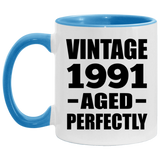33rd Birthday Vintage 1991 Aged Perfectly - 11oz Accent Mug Blue