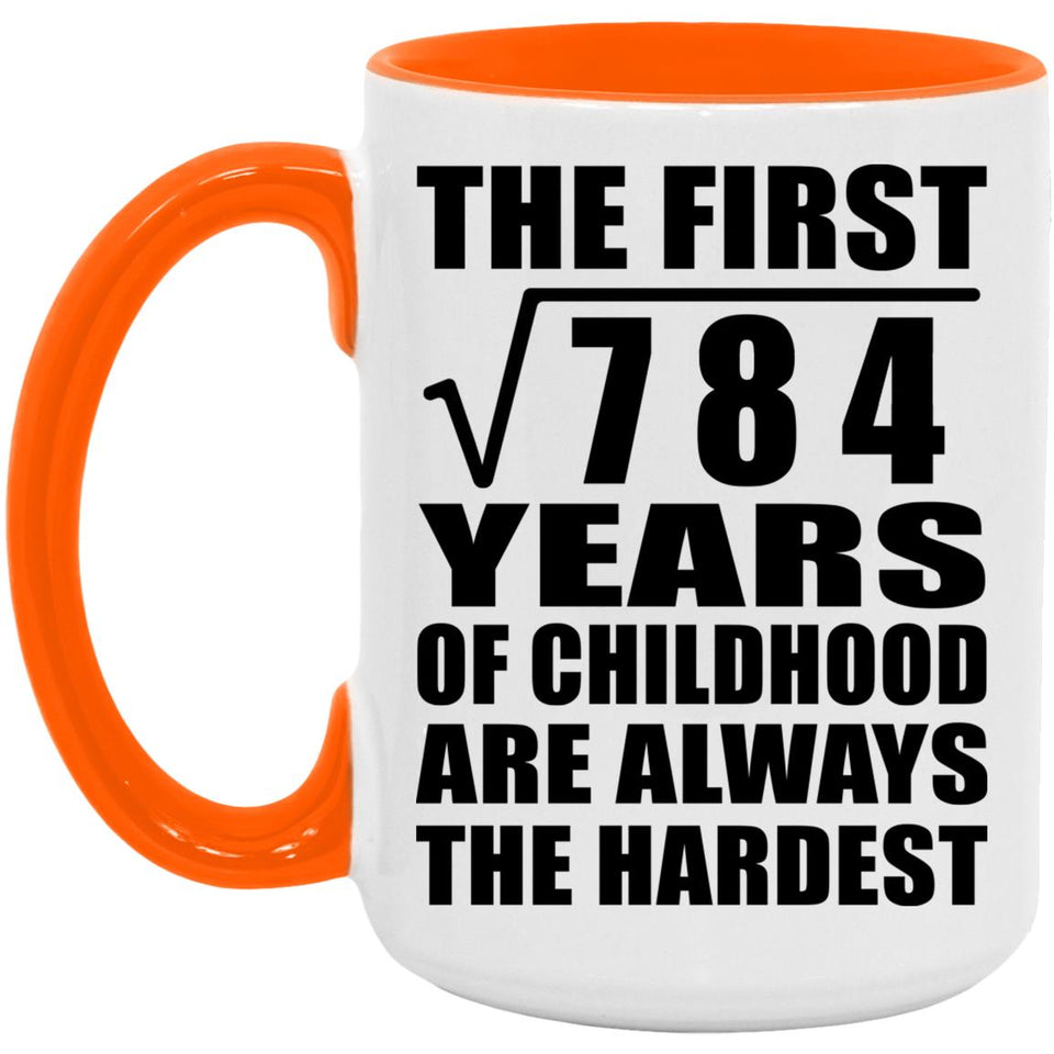 28th Birthday Square Root of 784 Years of Childhood - 15oz Accent Mug Orange