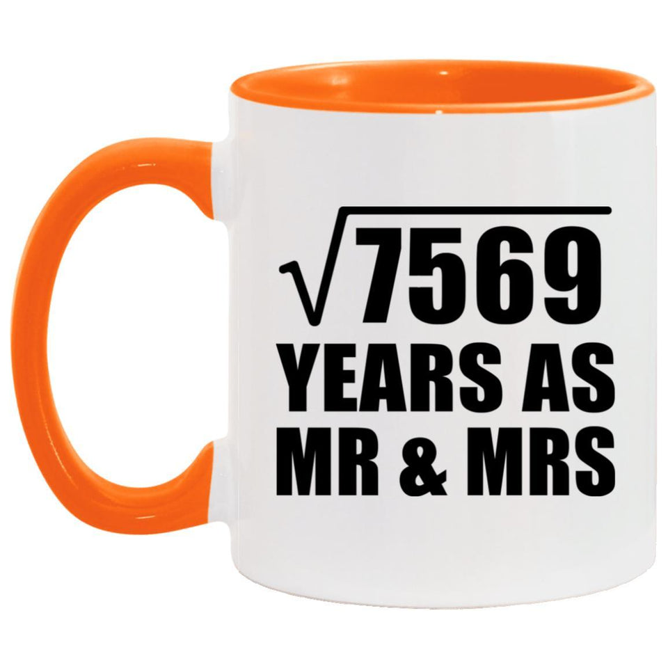 87th Anniversary Square Root of 7569 Years As Mr & Mrs - 11oz Accent Mug Orange