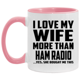 I Love My Wife More Than Ham Radio - 11oz Accent Mug Pink