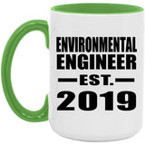 Environmental Engineer Established EST. 2019 - 15oz Accent Mug Green