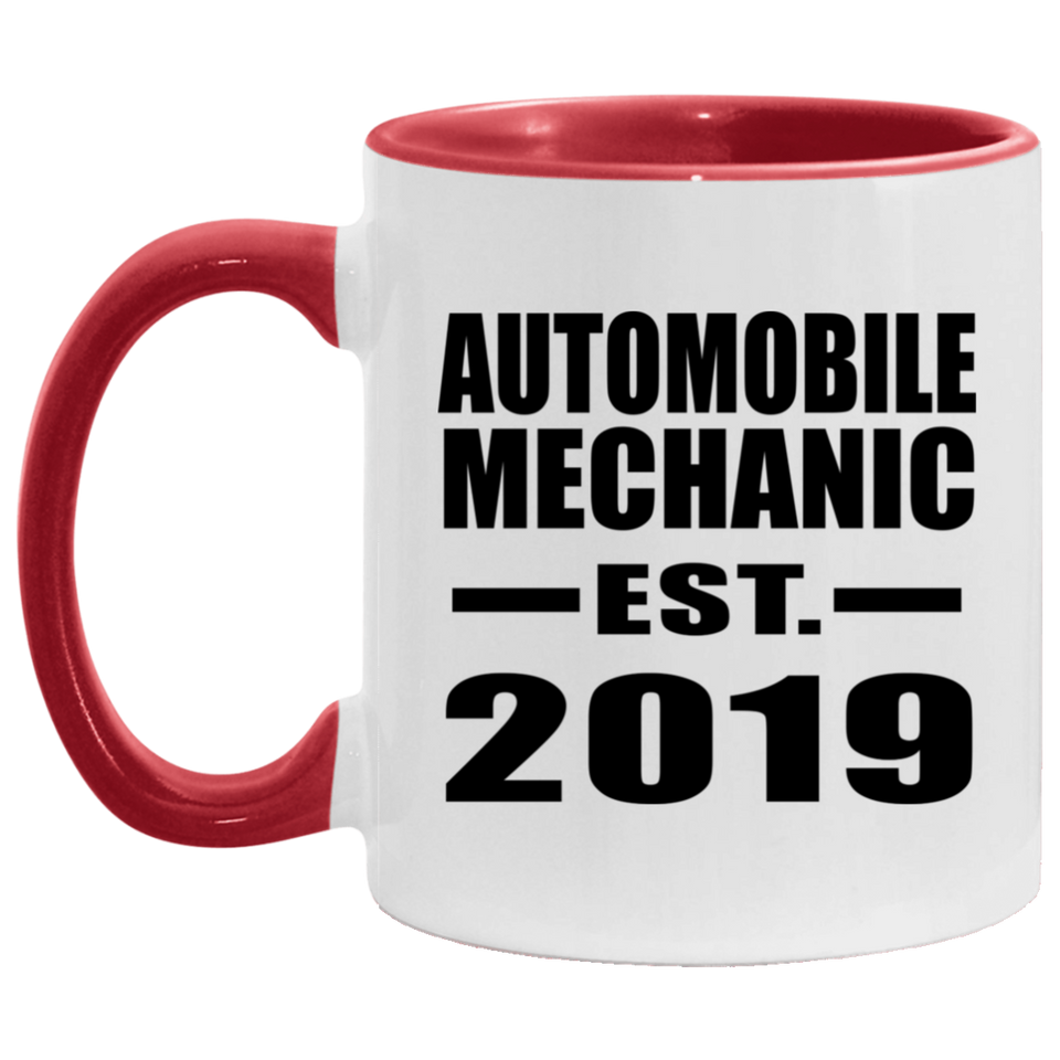Automobile Mechanic Established EST. 2019 - 11oz Accent Mug Red