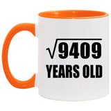 97th Birthday Square Root of 9409 Years Old - 11oz Accent Mug Orange