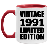 33rd Birthday Vintage 1991 Limited Edition - 11oz Accent Mug Red