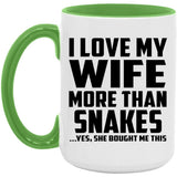 I Love My Wife More Than Snakes - 15oz Accent Mug Green