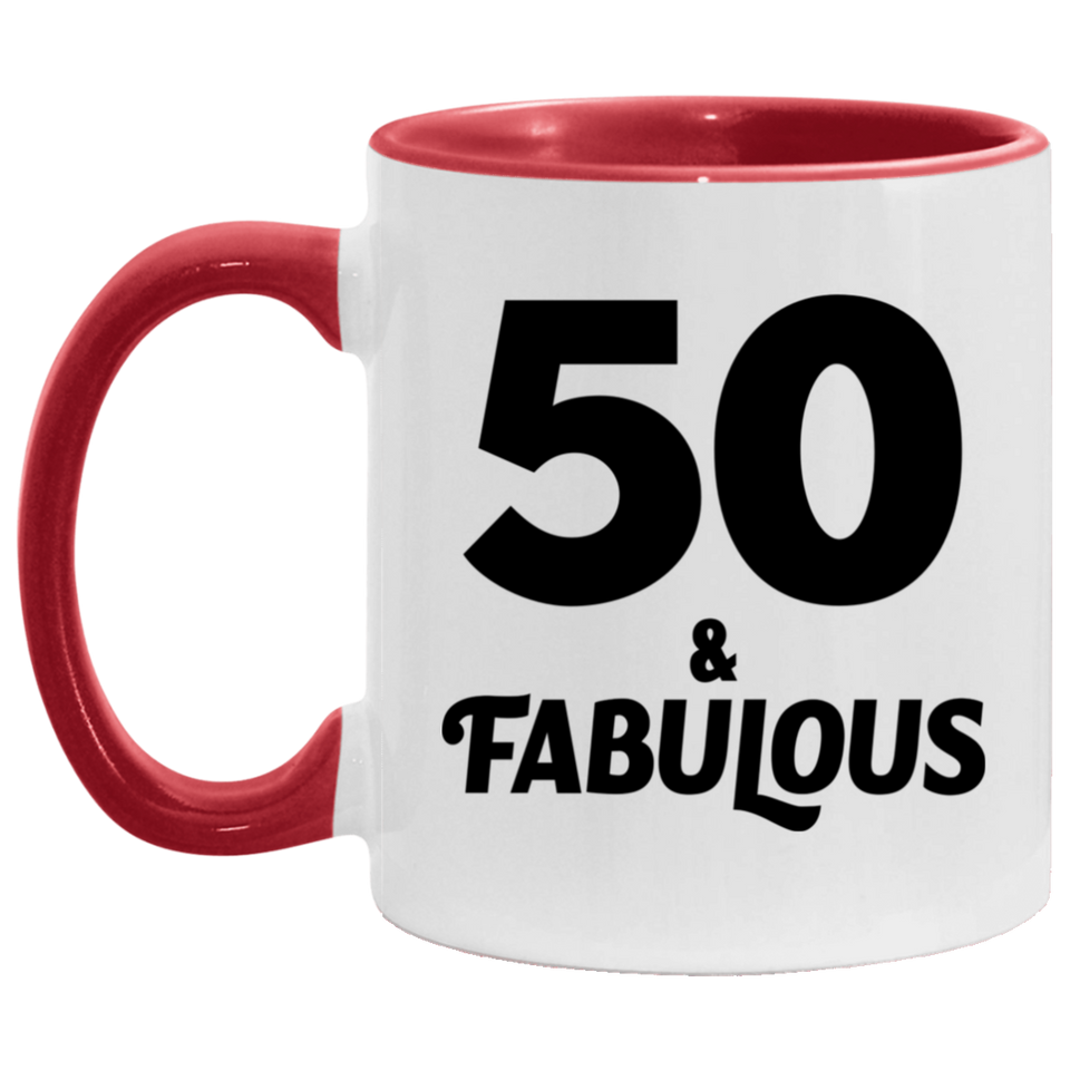 50th Birthday 50 & Fabulous - 11oz Accent Mug Red