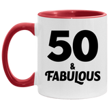 50th Birthday 50 & Fabulous - 11oz Accent Mug Red