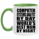 Computer Systems Analyst By Day World's Best Mom By Night - 11oz Accent Mug Green
