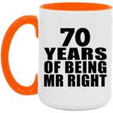 70th Anniversary 70 Years Of Being Mr Right - 15oz Accent Mug Orange